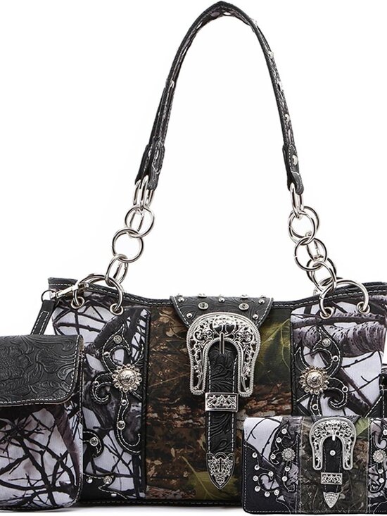 Handbags - Western Camouflage Purse with Pouch and Wallet Set for Women | Decorative Buckle